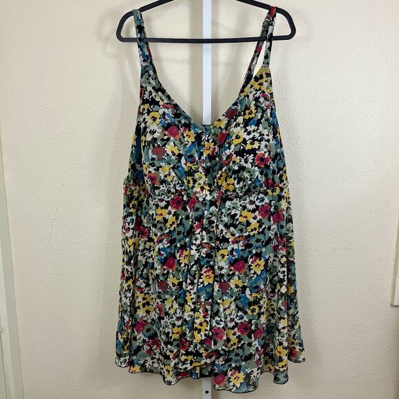 Cacique Black Floral One Piece Swim Suit Dress Plus Size 28 Wireless - Picture 1 of 7